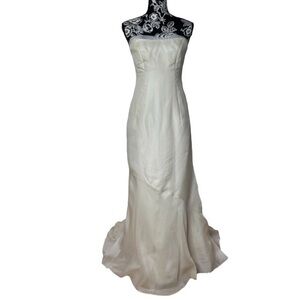 Selia Yang Vintage Silk Organza Strapless Trumpet Bridal Wedding Gown Dress